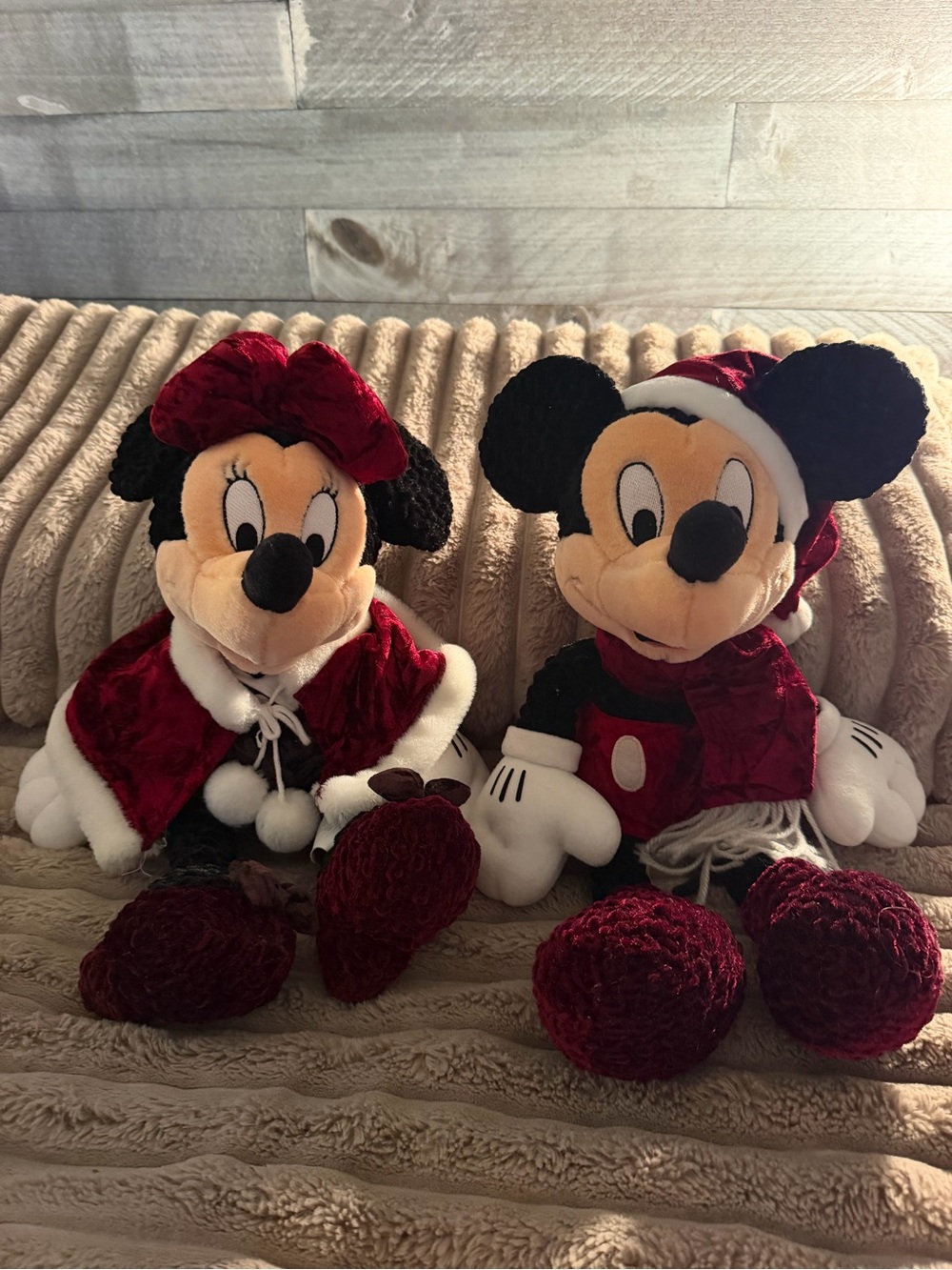 Original Disney Holiday Mickey and Minnie Plush Pair. Classic collectors piece.